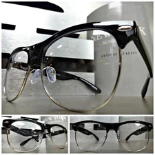 CLASSIC VINTAGE RETRO Style Clear Lens EYE GLASSES Black & Silver Fashion Frame