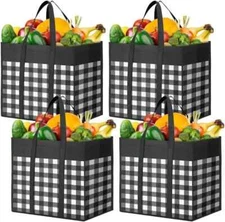 4 Pack Reusable Grocery Bags Foldable Tote Shopping Bags wiht Reinforced Handles