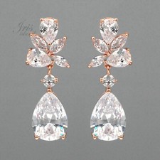 ROSE GOLD Plated Clear Cubic Zirconia CZ Wedding Bridal Drop Dangle Earrings 319