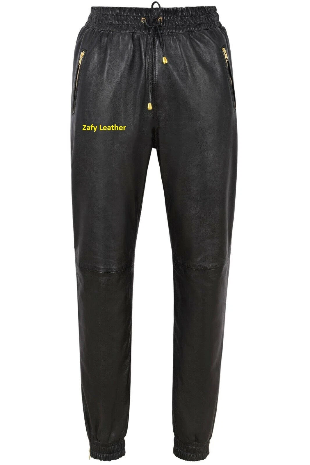 Authentic Luxury Men's Black Lambskin Leather Sweatpants Pure Track Pants