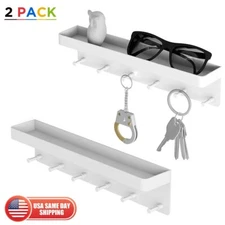 2x 6 Hooks Key Rack Holder Home Wall Decorative Mail Organizer with Tray Hallway
