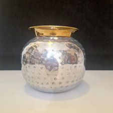 Italie - Vase boule en dinanderie - Métal argenté et laiton - ca 1960 - D. 17,5