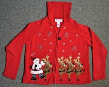 Tiara International 2004 Womens L Zip Front Red Sweater Reindeer Games Sweater