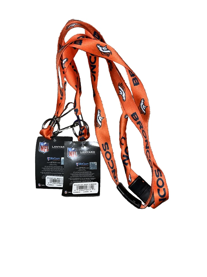 2 Pack Officially Licensed NFL Denver Broncos Logo Key Holder Orange Lanyard 22" - Image 2 of 4