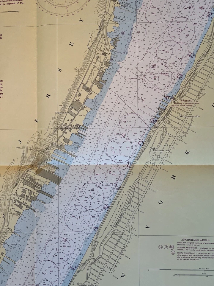 Original 1950s Nautical Chart Map,Hudson River,Ft Washington,New York,NJ,Coastal - Image 4 of 4