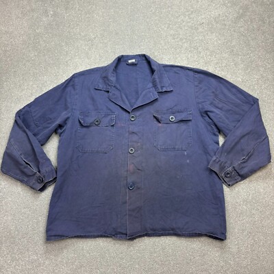 Französische Jacke Erwachsene Large blau Vintage Hausarbeit Arbeitskleidung C...