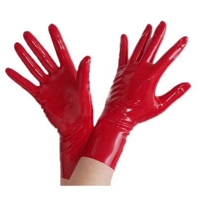 New Latex Rubber  Gloves Five Fingers Wetlook Gloves Handschuhe Gloves Rot S-XL