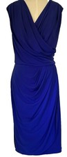 Suzi Chin Women’s Blue Sleeveless Faux Wrap Dress Knee Length Sz 12