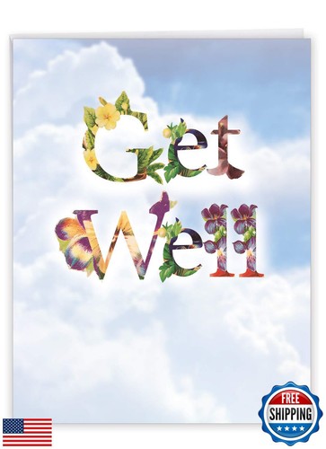 NobleWorks - Jumbo Get Well Greeting Card (8.5 x 11 Inch) - Beautiful Feel Be