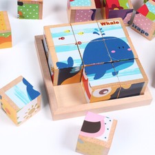 High-grade Six-face Picture Wooden Jigsaw 3D Puzzle Toys Children's Early Educat