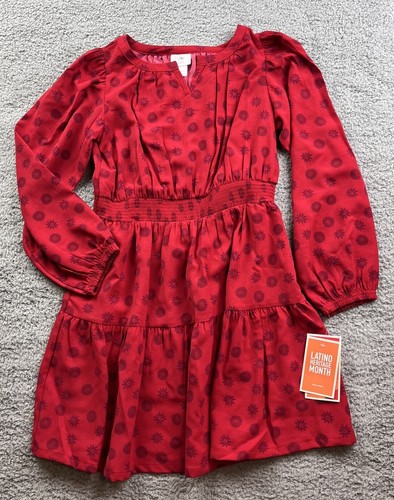 Latino Heritage Month Girl's Size Large (10-12) Long Sleeve Dress Red
