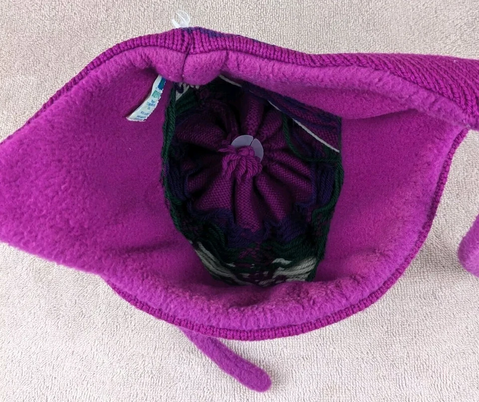 ЧЕРЕПАХОВЫЙ МЕХ лыж шляпа взрослых OSFA фиолетовый наушник трикотажа шерстяная смесь помпон зима - Изображение 4 из 4
