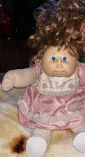 Vintage 1980’s Cabbage Patch Doll Blue Eyes Teeth-Pink White Dress