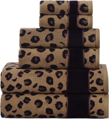 Elegant 6-Pc Leopard and Cheetah Print Towel Set - Luxurious Bathroom Essential - Picture 3 of 11