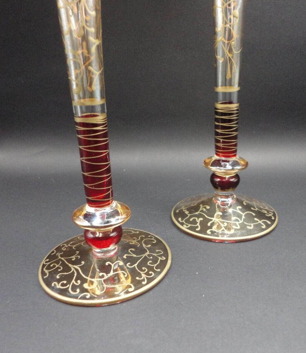 Vintage Gold Red Champagne Flutes Glasses Set Of 2 Pier One eBay