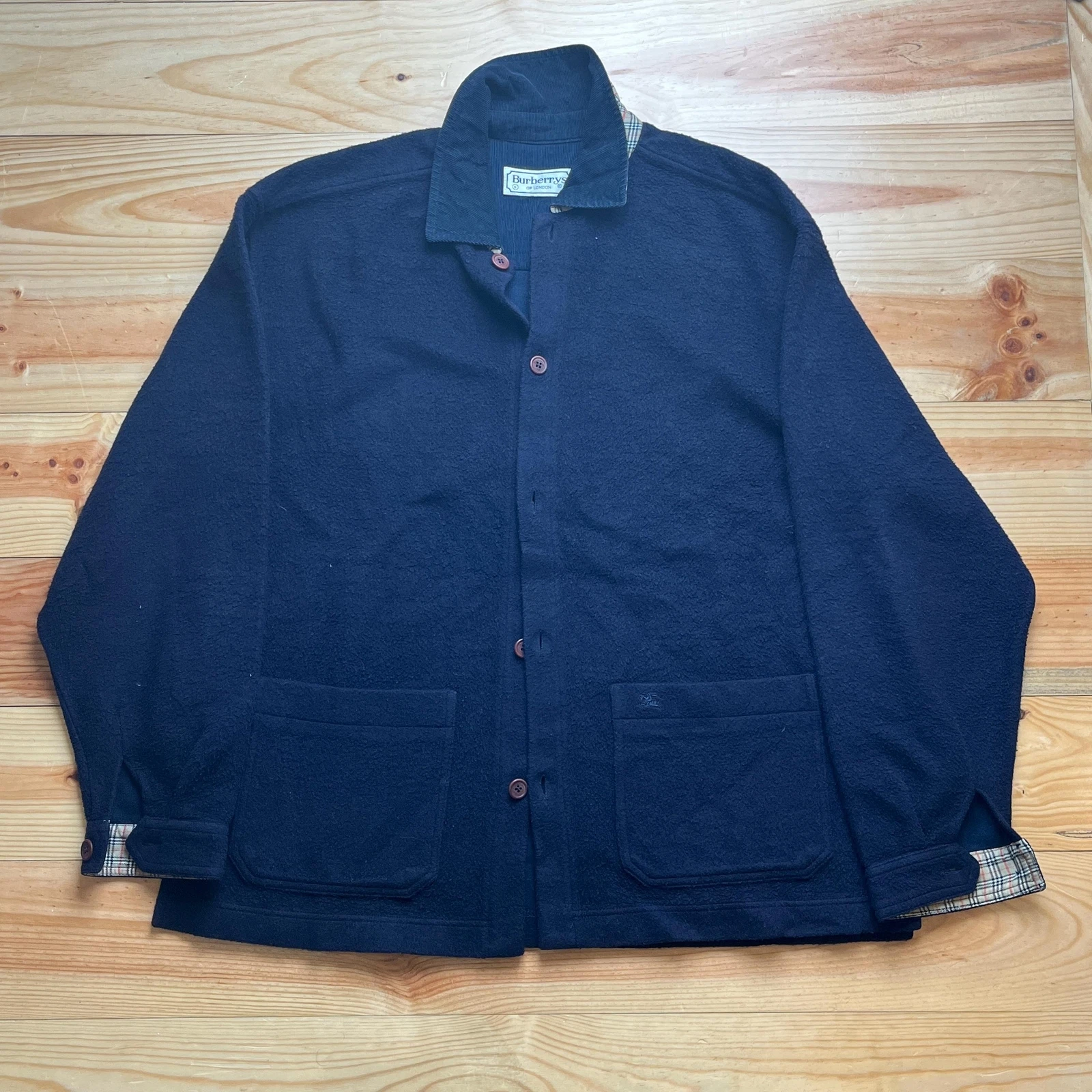 Autentica giacca camicia Burberry Streetwear retrò vintage grigio e nero Large