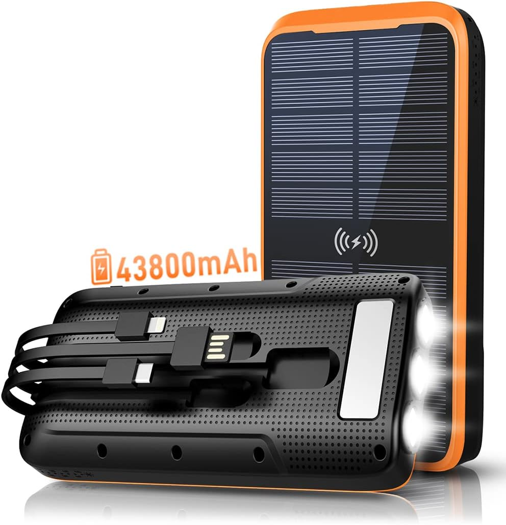Solar Charger Power Bank,Portable Charger,43800Mah Qc3.0 Fast Charger Qi 10W Wir
