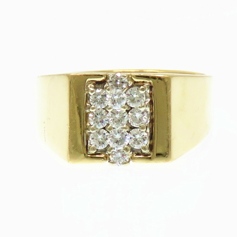 NYJEWEL 14k Yellow Gold 11 Diamonds Signet Ring - image 1