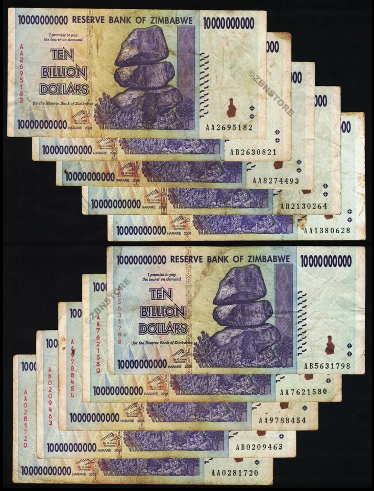 Billetes de 10 x 10 mil millones de dólares de Zimbabwe AA AB 2008 moneda auténtica con certificado de autenticidad Foto 4 de 4