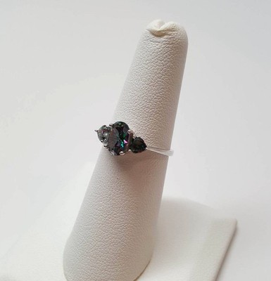 925 Sterling Silver Love Heart Ring With Rainbow Topaz CZ – Promise Ring, Sizes 4-12 - View #2