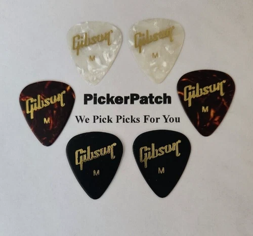 GIBSON MEDIUM White Pearloid - Tortoise Brown - Black   Guitar Picks 6 picks #38