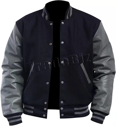 Men's Varsity Bomber Baseball Letterman College Jacket Wool Body & Leather Arms - Picture 5 of 12