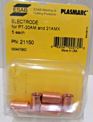 NEW ESAB PLASMARC 21150 ELECTRODE, 5PK, PT-20AM 21AMX