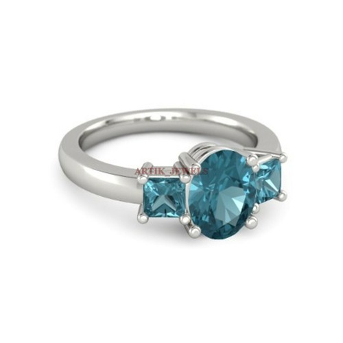 Natural London Blue Topaz Gemstone with 925 Sterling Silver Women's Ring #3969 - Picture 2 of 10