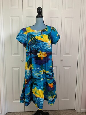 Vintage Ali'i Fashions Hawaii Hawaiian Dress Mumu Blue Floral Tropical  Medium | eBay