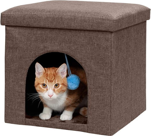 Pet House for Indoor Cats & Small Dogs, Collapsible & Foldable W/ Plush Ball Toy