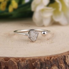 Natural Raw Diamond Adjustable Ring Sterling Silver Engagement Ring Gift For Her