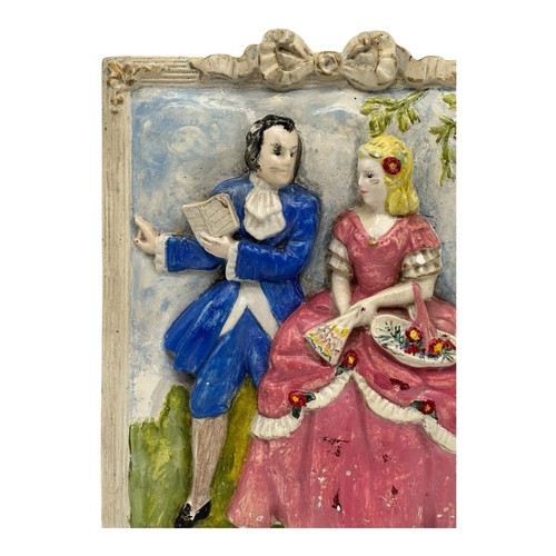 Vintage Chalkware 3D Wall Plaque Courting Couple Hand Painted 8.5” x 10.5” - Picture 6 of 15