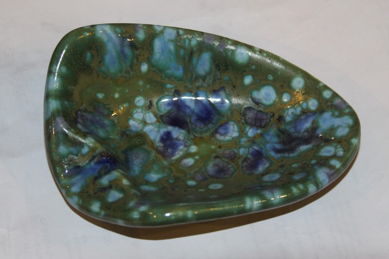 Beautiful Vintage Monterey Jade Ashtray Tray Signed Green & Blue Shades