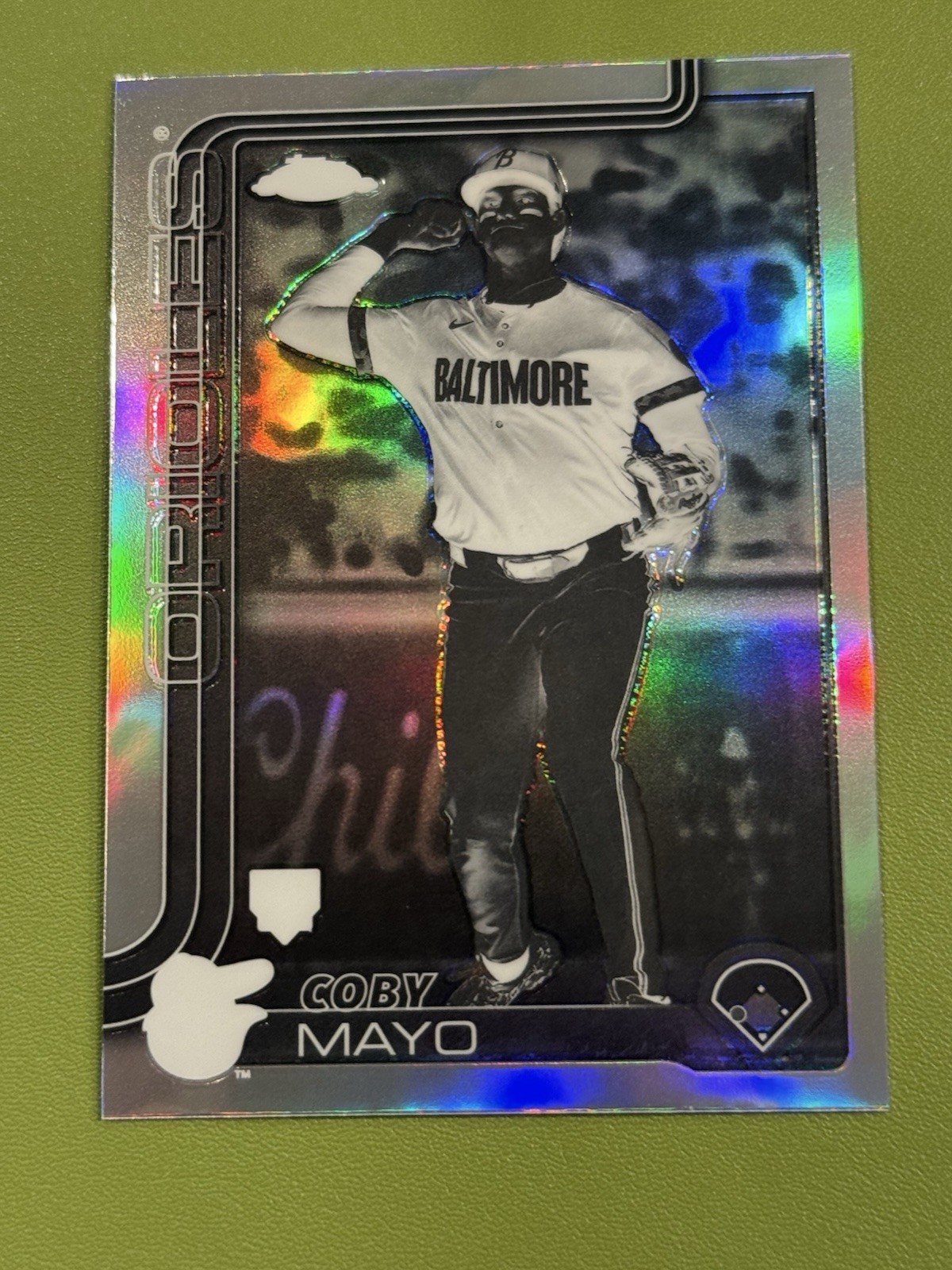 2025 Topps Chrome Coby Mayo Negative REFRACTOR BALTIMORE ORIOLES RC #120
