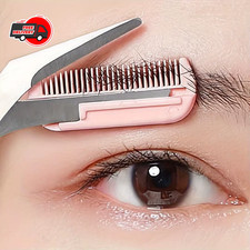 Women Ladies Pro Eyebrow Trimmer Comb Eyelash Hair Scissors Cutter Remover Tool