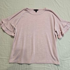 Banana Republic Light Pink Short Sleeve Knit Top Ruffled Tiered Sleeves Sz S