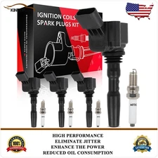 4 Ignition Coils & Spark Plugs Kit For Volkswagen Golf 2015-2016 2017-2021 1.4L