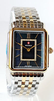 MICHELE SWISS DECO II  DIAMOND 2 TONE NAVY FACE WATCH, MWW06X000050   NIB