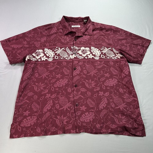 Tommy Bahama Shirt Mens 2XL XXL Red Floral Silk Hawaiian Beach Camp Mens