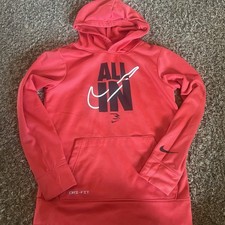 Nike Dri-FIT Boys Red Fleece Pullover Hoodie Graphic Print Long Sleeve