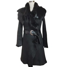 Toscana black shearling coat with belt