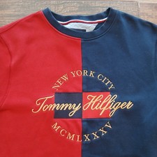 Vintage Tommy Hilfiger Sweatshirt Mens Medium Colorblock Crewneck Sweater Y2K