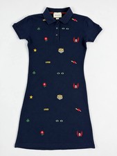 Gucci Womens Embroidered Polo Dress Tiger Bee Eyes Loved Navy Size M Italy