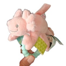 Taggies Axolotl Plush Soft Toy Silicone Teether Ring With Rattle   6  Long