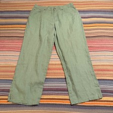 Lauren Ralph Lauren Sage Green 100 Linen Wide Leg Cropped Pants Size 12 RN54050