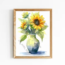 Digital Image Download IA Art Watercolor Sunflowers Wall Decor Print Minimalist