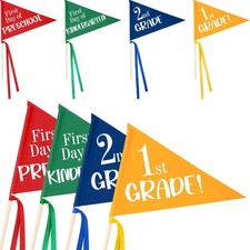 4 Sets First Day of School Pennant Flags with Ribbons Sticks for Photo Prop