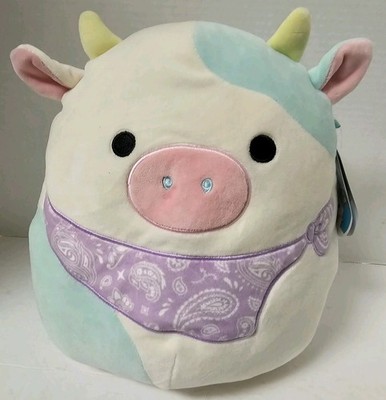 NWT Squishmallow Original 11'' Belana The Cow Easter 2022 Purple Bandana Plush