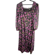 NWT, Boohoo, Size 28, Black & Purple Corset Floral Maxi Dress, Milkmaid, Cottage