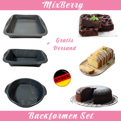  3er Set Backformen aus Silikon Kastenform Kuchenform Brotform Silikonformen